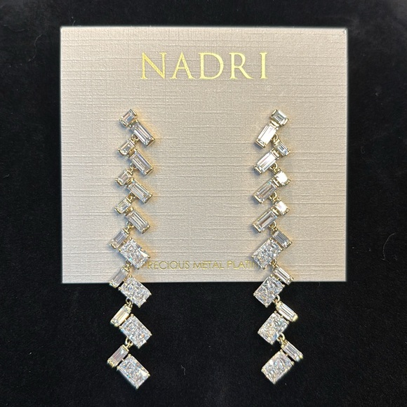 NWT Nadri CZ Herringbone Linear Drop Earrings - Picture 2 of 7